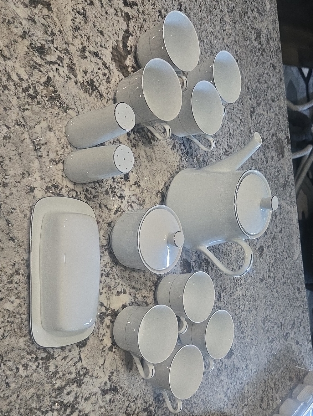 White CHINA  Crown Victoria Set LOVELACE with Silver Trim - Elegant Dinnerware